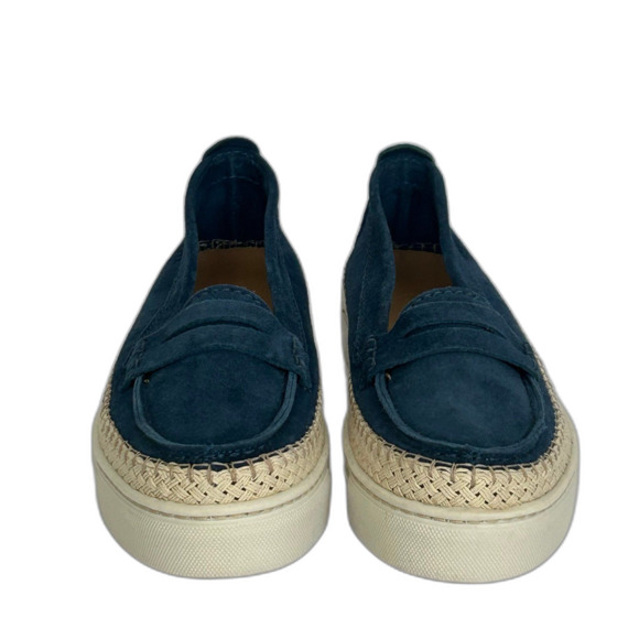 The Flexx Loafer Shoes Women’s Size 7.5 Color Navy Blue Tan Suede Leather - Picture 2 of 11